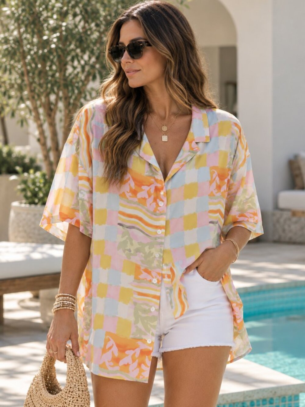 Princess Polly Caraliia Multi Shirt | Relaxed Graphic Button Front | Size 8